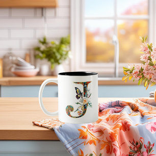 Tasse 2 Couleurs Élégante lettre florale bohème J