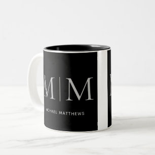 Tasse 2 Couleurs Elégante Masculine noire Nom du monogramme person
