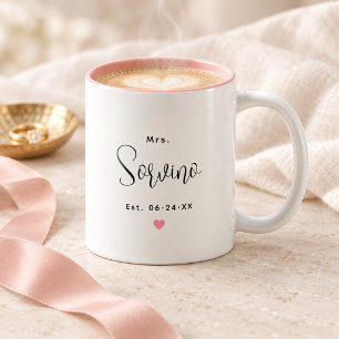 Tasse 2 Couleurs Élégante Mme Monogramme Mariage Rose Script