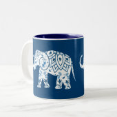 Tasse 2 Couleurs Éléphant bleu modelé fleuri (Devant gauche)