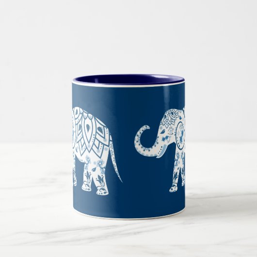 Tasse 2 Couleurs Éléphant bleu modelé fleuri (Centre)
