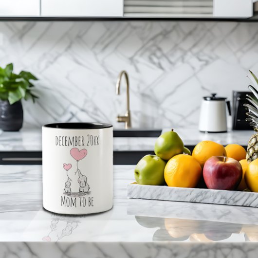 Tasse 2 Couleurs Éléphant cœur date future maman