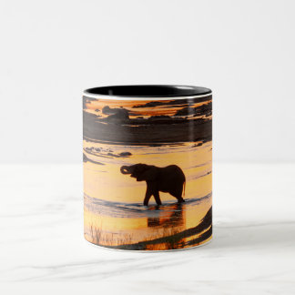 Tasse 2 Couleurs Éléphant dans la rivière au coucher du soleil