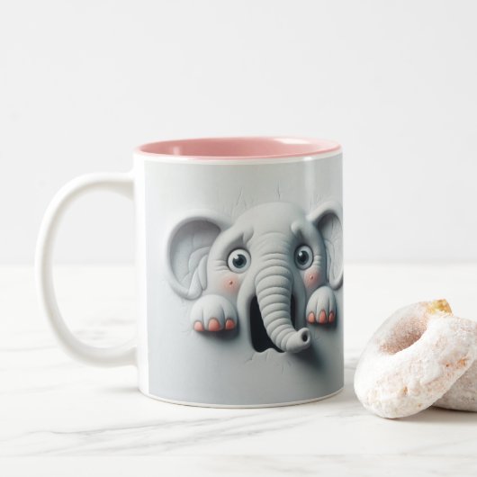 Tasse 2 Couleurs Eléphant effrayé 3D Animaux amusants (Avec donut)