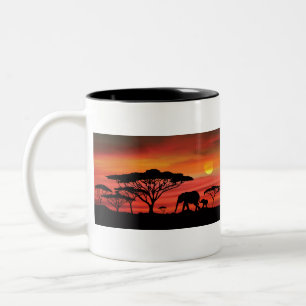Tasse 2 Couleurs eLEPHANT ET coucher du soleil du Serengeti