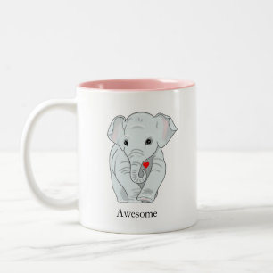 Tasse 2 Couleurs Éléphant Jeune Mignon Tenant un Cœur