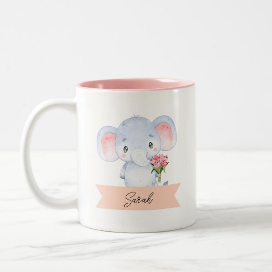 Tasse 2 Couleurs Eléphant mignon personnalisé (Gauche)