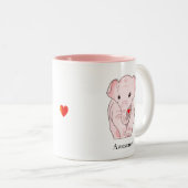 Tasse 2 Couleurs Eléphant rose mignon tenant un coeur (Devant droit)