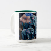 Tasse 2 Couleurs Eléphants bleus et fleurs roses (Devant gauche)