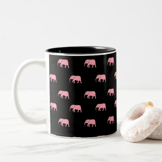 Tasse 2 Couleurs Eléphants roses noirs mignons (Avec donut)