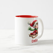 Tasse 2 Couleurs Elfe de Noël personnalisé (Devant droit)