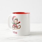 Tasse 2 Couleurs Elfe de Noël personnalisé (Devant gauche)