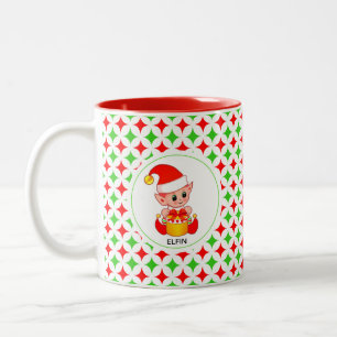 Tasse 2 Couleurs  Elfe mignonne sur Green & Red Diamond Star Motif