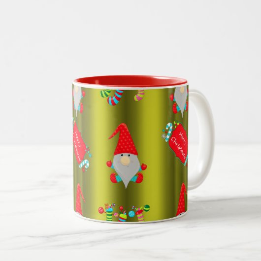 Tasse 2 Couleurs Elfes de Noël Whimsical mignon vert (Devant droit)