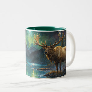Tasse 2 Couleurs Elk (Wapiti) et aurores boréales