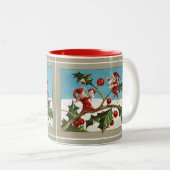 TASSE 2 COULEURS ELVES DE NOËL ROUGE, HOLLYBERRIES (Devant droit)