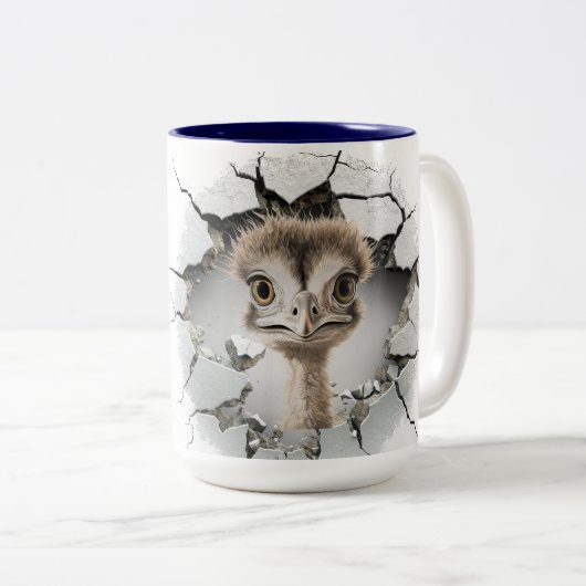 Tasse 2 Couleurs émeu dans un mur fissuré (Devant droit)