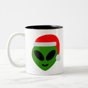 Tasse 2 Couleurs emoji alien père Noël vert