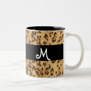 Tasse 2 Couleurs Empreinte de léopard M monogramme initiales Coffee