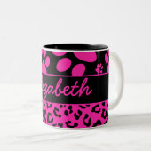 Tasse 2 Couleurs Empreinte de léopard rose et noir et pattes (Devant droit)