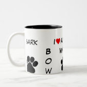 Tasse 2 Couleurs empreinte de patte, coeur de l'arc wouah I mon (Gauche)