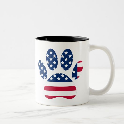 Tasse 2 Couleurs Empreinte de patte de chien Drapeau américain (Droit)