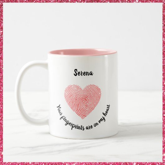 Tasse 2 Couleurs Empreinte digitale du coeur romantique