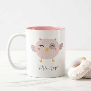 Tasse 2 Couleurs Enfants Cute Owl Nom personnalisé Rose deux tons