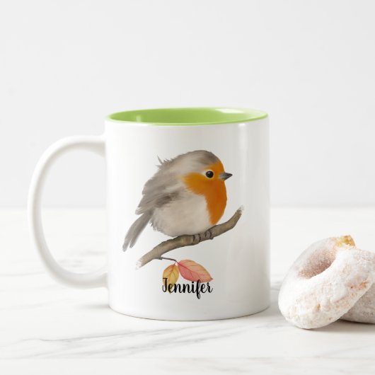 Tasse 2 Couleurs English Robin Bird (Avec donut)