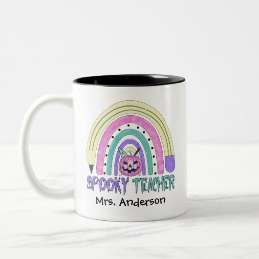 Tasse 2 Couleurs Enseignant éffrayant Halloween Nom Cute Retro (Gauche)