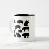 Tasse 2 Couleurs Ensemble d'animaux de ferme de silhouettes de porc (Devant gauche)