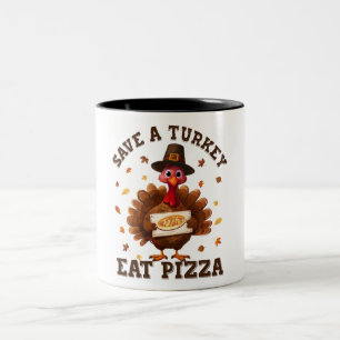 Tasse 2 Couleurs Épargnez une dinde, mangez une pizza – Pizza drôle