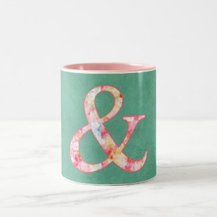 Tasse 2 Couleurs Esperluète rose fraîche mignonne d'aquarelle sur