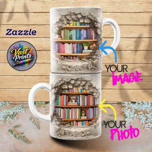 Tasse 2 Couleurs Étagère de livres murale fissurée en collage photo