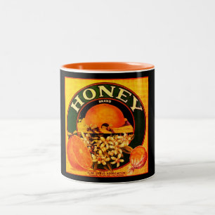 Tasse 2 Couleurs étiquette publicitaire vintage de miel orange