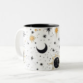 Tasse 2 Couleurs Étoiles célestes de soleil céleste noir et or (Devant gauche)