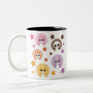 Tasse 2 Couleurs Étoiles étincelantes et visages animaux mignons Mu