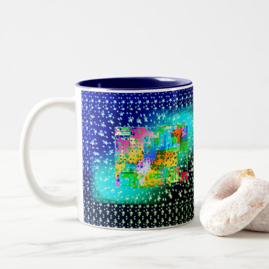 Tasse 2 Couleurs Etoiles géométriques Abstraites bleues Vert clair (Avec donut)