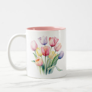 Tasse 2 Couleurs Éveil du printemps - Tulipes d'aquarelle
