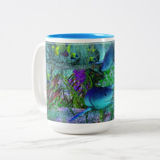 Tasse 2 Couleurs Exploration requins 3D (Devant gauche)