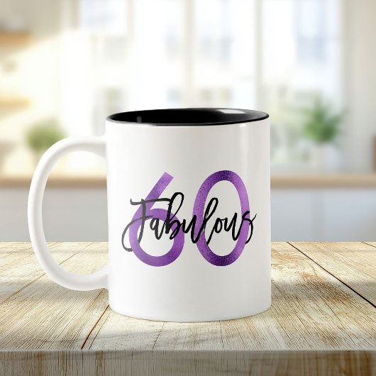 Tasse 2 Couleurs Fabuleux 60e | Moderne Elegant Purple Anniversaire