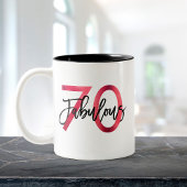 Tasse 2 Couleurs Fabuleux 70e | Anniversaire rouge élégant moderne