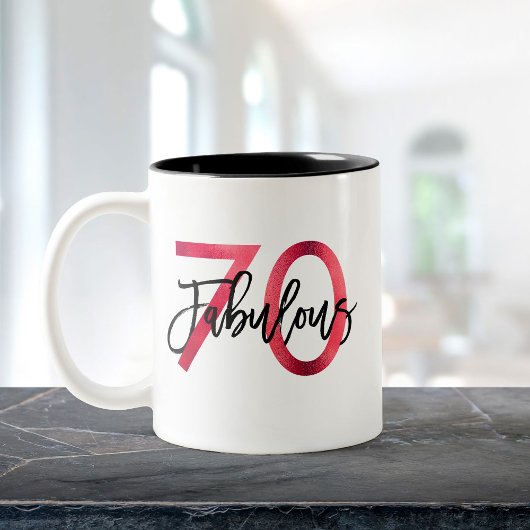 Tasse 2 Couleurs Fabuleux 70e | Anniversaire rouge élégant moderne