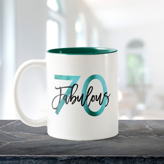 Tasse 2 Couleurs Fabuleux 70e | Moderne Elégant Turquoise Vert Anni