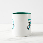Tasse 2 Couleurs Fabuleux 70e | Moderne Elégant Turquoise Vert Anni (Centre)