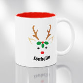 Tasse 2 Couleurs Face de renne mignonne | Noël personnalisé