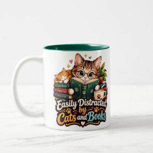 Tasse 2 Couleurs Facilement Distrait par les Chats et les Livres Mi