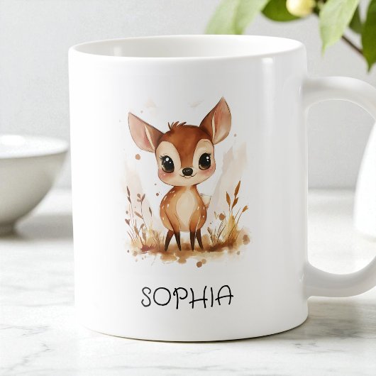 Tasse 2 Couleurs Fall Deer Aquarelle Animal Simple Cute Kids Nom