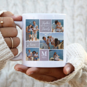 Tasse 2 Couleurs FAMILLE moderne Collage de photos Monogramme Nom 5
