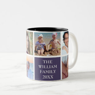 Tasse 2 Couleurs Famille personnalisée 6 Collage photo Mulberry Pu